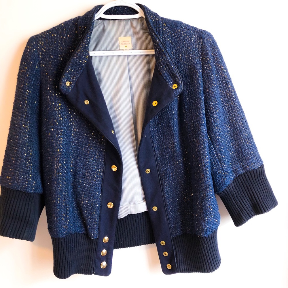 Navy Tweed Bomber Blazer Jacket Lauren Moffat